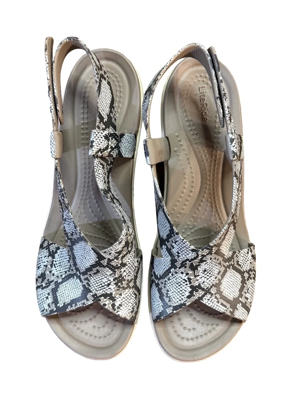 Crocs Brooklyn High Wedge Platform Sandals Grey Python Snakeskin Women’s Size 8